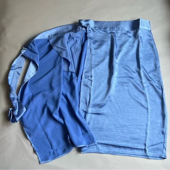Wildfang The Empower Satin Wrap Skirt Women Light Blue XS NWT - Picture 5 of 9